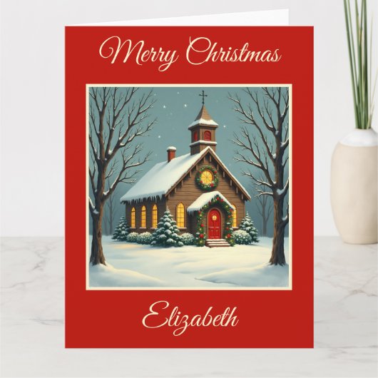  kerk met kerst kaart (Voorkant)
