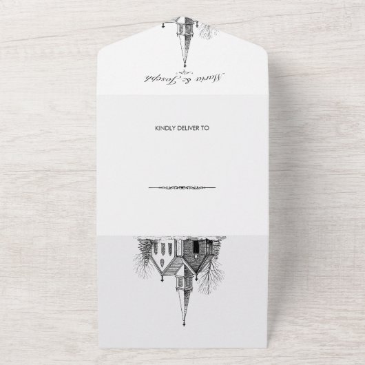 kerk minimalistische bruiloft all in one uitnodiging (Buitenkant)