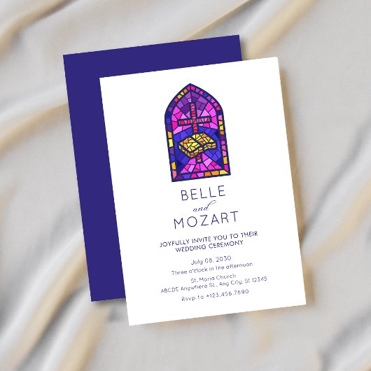 Kerk mozaïek venster kruis bijbel bruiloft ceremon kaart