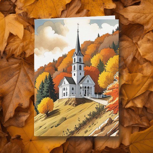 Kerk op een heuvel in de herfst kaart