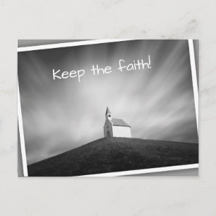 Kerk op een heuvel zwart-wit briefkaart