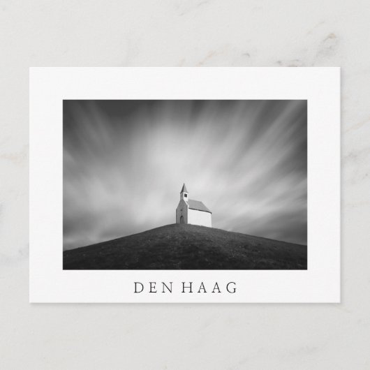 Kerk op een heuvel zwart-wit briefkaart (Voorkant)