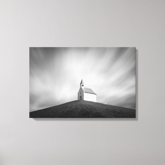 Kerk op een heuvel zwart-wit canvas afdruk (Voorkant)