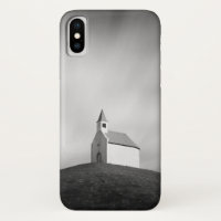 Kerk op een heuvel zwart-wit