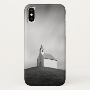 Kerk op een heuvel zwart-wit iPhone x hoesje