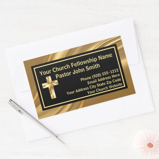 Kerk Pastoor Elegant Goud en Zwart Rechthoekige Sticker (Envelop)