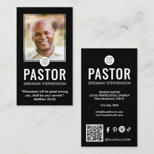 Kerk Pastoor Modern Zwart Foto QR Logo Visitekaartje