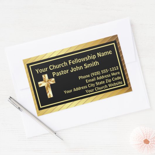 Kerk Pastor Classy Goud en Zwart Zakelijk Rechthoekige Sticker (Envelop)