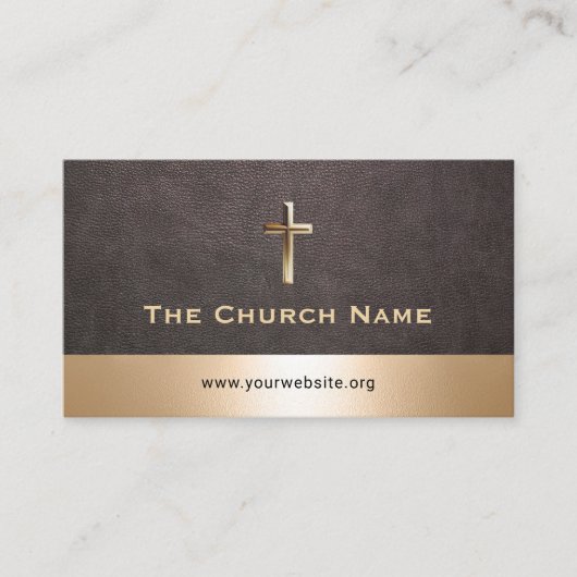 Kerk Pastor Elegant Donker Leer Gouden Grens Visitekaartje (Voorkant)