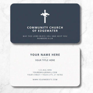 Kerk Pastor Modern Religious Cross Dove Navy Visitekaartje