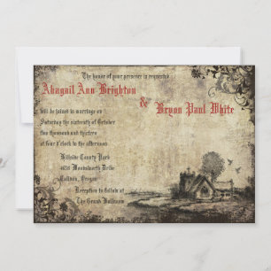  kerk rode vintage huwelijksuitnodiging kaart