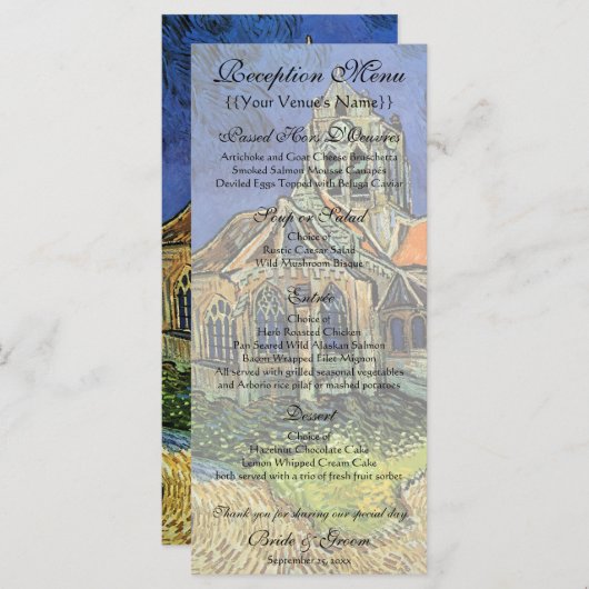 Kerk te Auvers van Vincent van Gogh Huwelijk Menu (Voorkant / Achterkant)