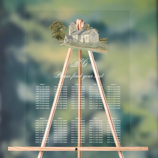 Kerk Traditionele Monogram Trouwstoel Grafiek Acryl Bord (Neutraal)