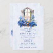 Kerk Uitzicht Blauw Bloemen Bruiloft Viering Kaart (Voorkant / Achterkant)