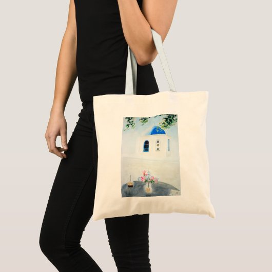 Kerk van de witte en blauwe Santorini Tote Bag (Voorkant (product))
