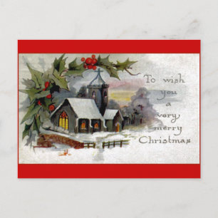 Kerk van het kerstfeest van Vintage Feestdagenkaart