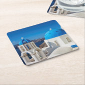 Kerk van Santorini Vierkante Kartonnen Onderzetter (Schuin)