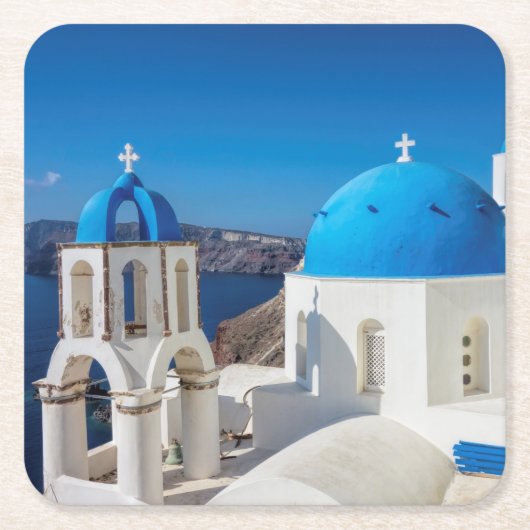 Kerk van Santorini Vierkante Kartonnen Onderzetter (Voorkant)