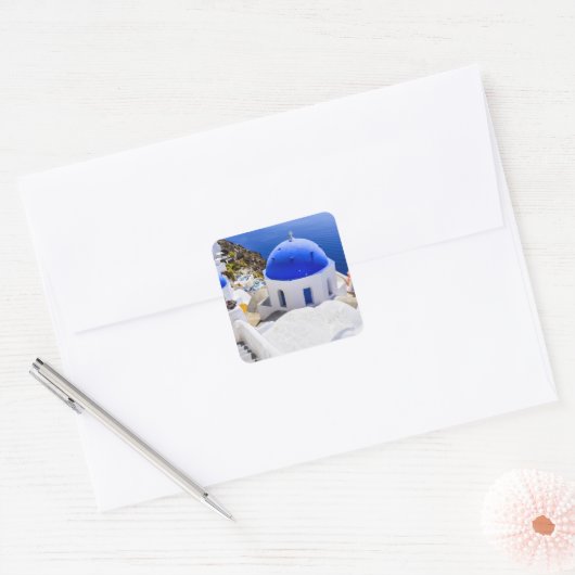 Kerk van Santorini Vierkante Sticker (Envelop)