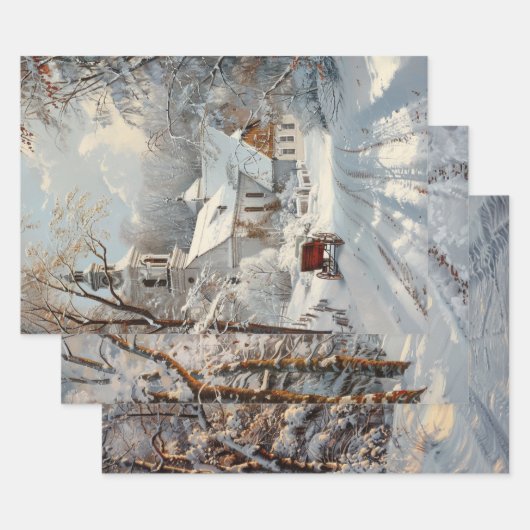 Kerk Winter Wonderland Decoupage Inpakpapier Vel (Set)