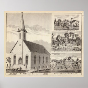 Kerk, woningen en gieterij poster