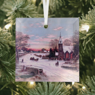 Kerkdiensten op kerstavond ochtend glas ornament