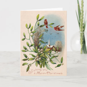 Kerkelijke kerstkrans met zangvogels en christelij feestdagen kaart