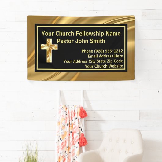 Kerkpastoor Elegant Goud en Zwart Spandoek (Insitu)