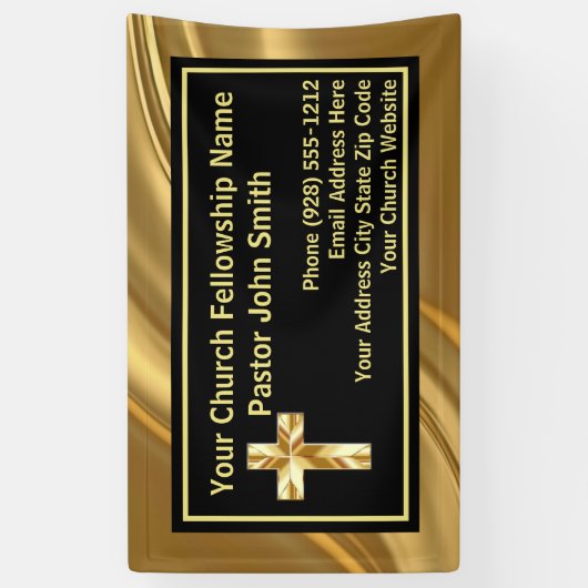 Kerkpastoor Elegant Goud en Zwart Spandoek (Verticaal)