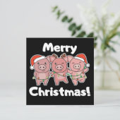 Kerkroei Kerst Cute Varkens Kerst Uitnodiging (Staand voorkant)
