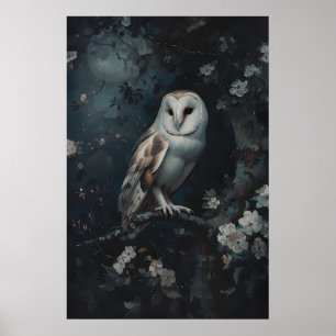 Kerkuil Onder Maanbloesems Donkere Cottagecore Poster