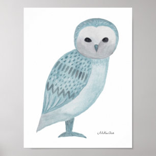 Kerkuil Poster Blauw Witte Uil Muurkunst Print