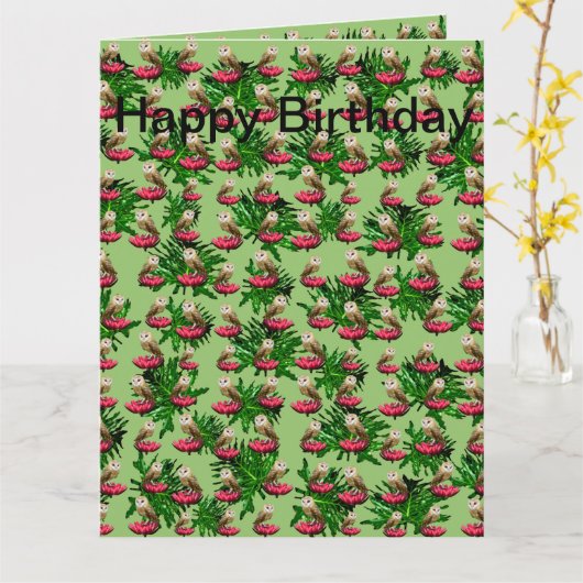 Kerkuilen En Lotusbloemen Extra Grote Verjaardagsk Kaart (Gele Bloem)