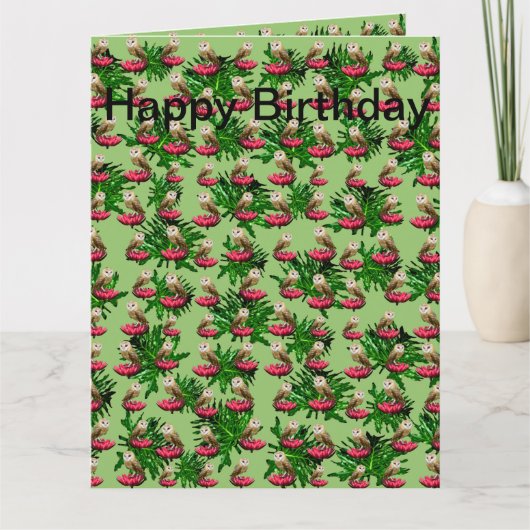 Kerkuilen En Lotusbloemen Extra Grote Verjaardagsk Kaart (Voorkant)