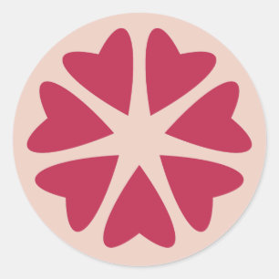 Kernachtige harten - magenta rood - afbeelding. ronde sticker
