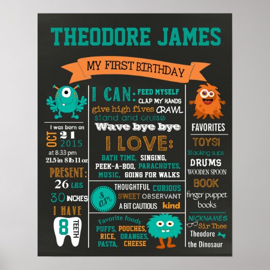 Kernbord van Monsters First Birthday Party Poster (Voorkant)