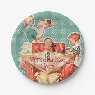  kernfamilie van 1950, retro-huisvrouw van 50 papieren bordje