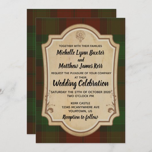 Kerr Tartan Wedding Invitation Kaart (Voorkant / Achterkant)