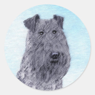 Kerry Blue Terrier Painting Cute Original Dog Art Ronde Sticker