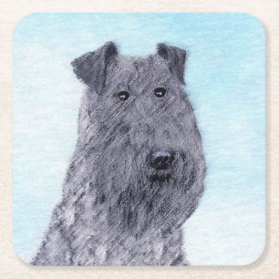 Kerry Blue Terrier Painting Cute Original Dog Art Vierkante Kartonnen Onderzetter