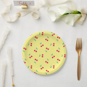 Kerry esthetic Cherries Pattern Yellow Papieren Bordje