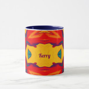 KERRY ~ Zany Pattern ~ Rood Blauw Geel en Sinaasap Mok