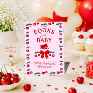 Kers Babyshower Rode Gingham Strik Boeken voor Bab Informatiekaartje