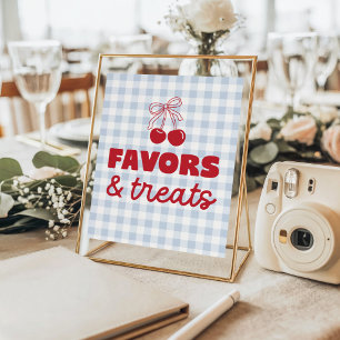 Kers Blauwe Gingham Favorieten & Traktaties Verjaa Poster