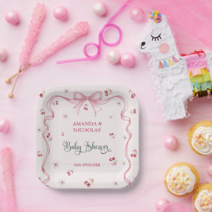 Kers Boog Meisje Baby Shower Papieren Bordje