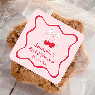 Kers Bruiloftsfeest Favor Vierkante Sticker