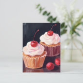 Kers Cupcakes | Viering Aquarel Schilderij Briefkaart (Staand voorkant)