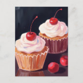 Kers Cupcakes | Viering Aquarel Schilderij Briefkaart (Voorkant)