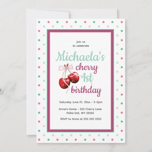 Kers Eerste Verjaardag Stippen Thema Kaart (Voorkant)