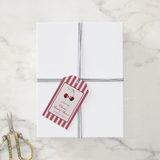 Kers gestreepte bedankt cadeaulabel (Met Touw)